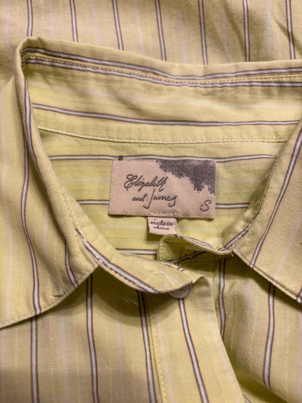 Elizabeth and James Pale Yellow Striped Button-Up Shirt Size S - Picture 5 of 6